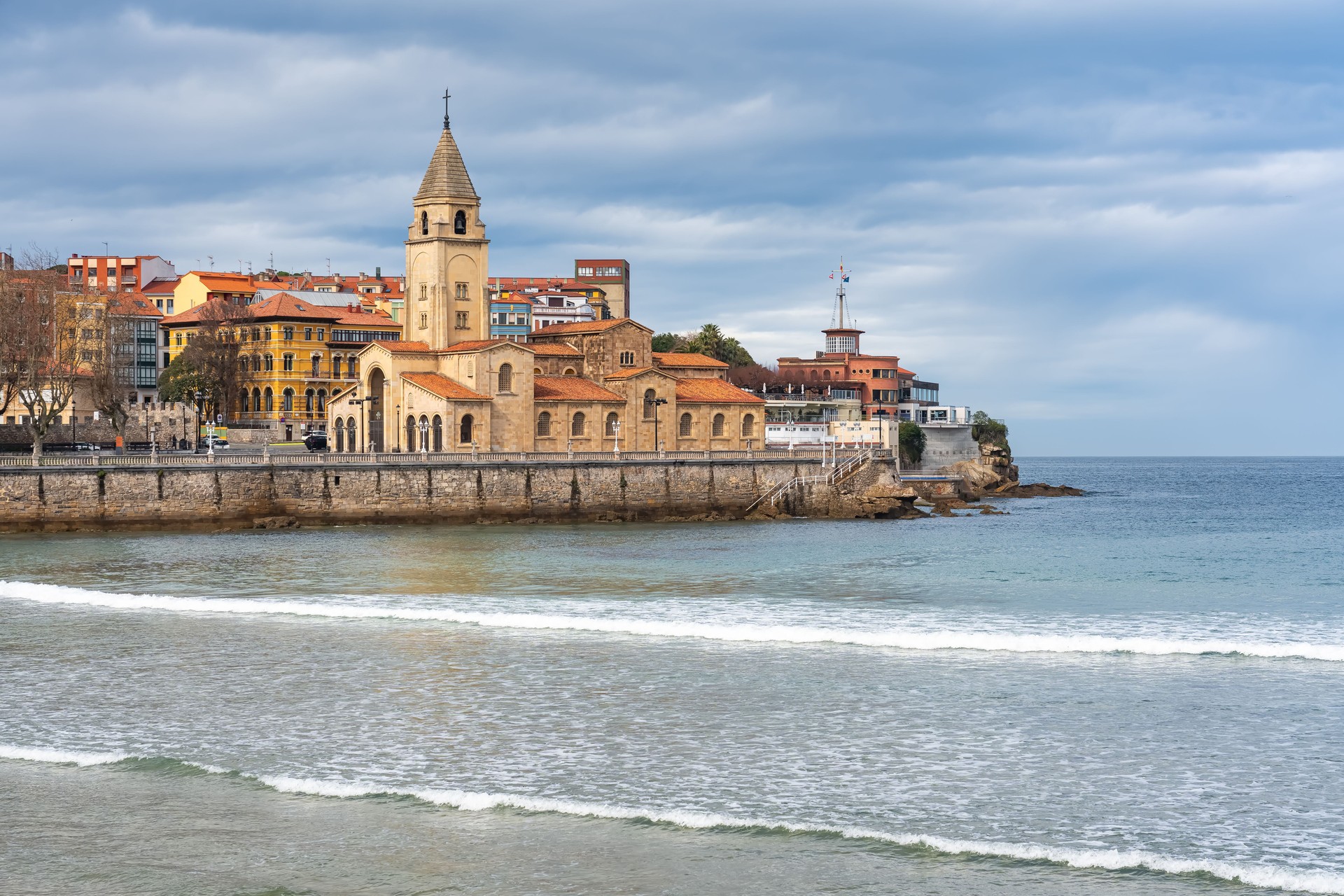 Church of San Pedro by the sea in the beautiful tourist town of Gijon, Asturias.